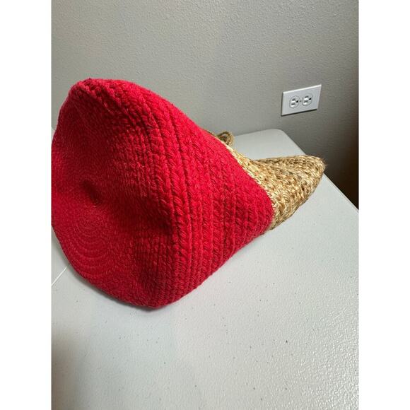 Chloe & Lex tote bag natural jute & red cotton large shoulder bag beach pool NEW - Picture 9 of 9